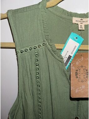 Mason Light Olive Green Sleeveless Button-Front Top